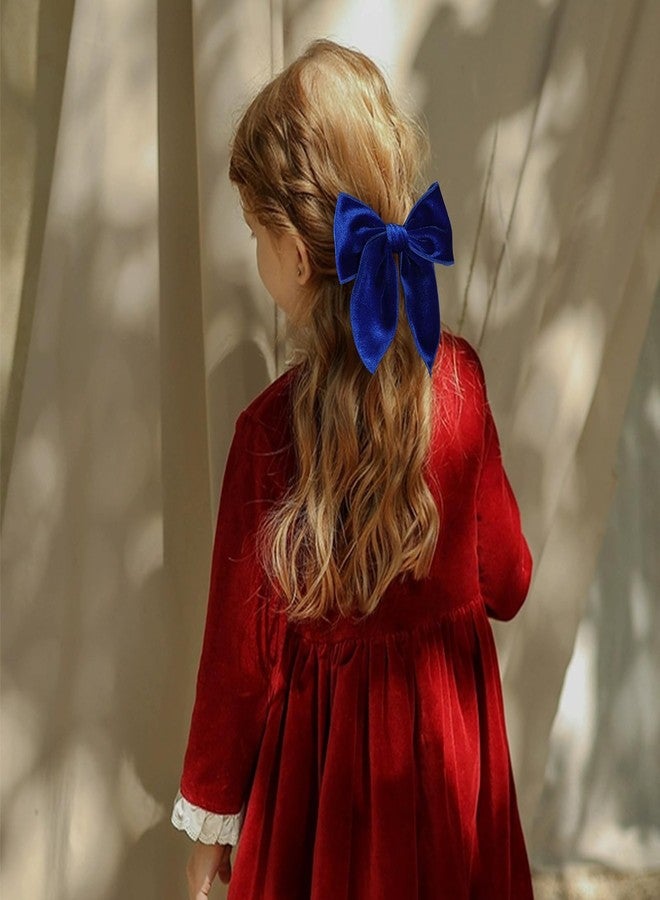 KCHIES Royal Blue Velvet Ribbon Fable Hair Bow Alligator Clips 2pcs 5" Large Velvet Ponytail Bow Barrettes for Flower Girl Women Bride Fall Wedding Pageant Party Dress Decor Accessory - Image 5